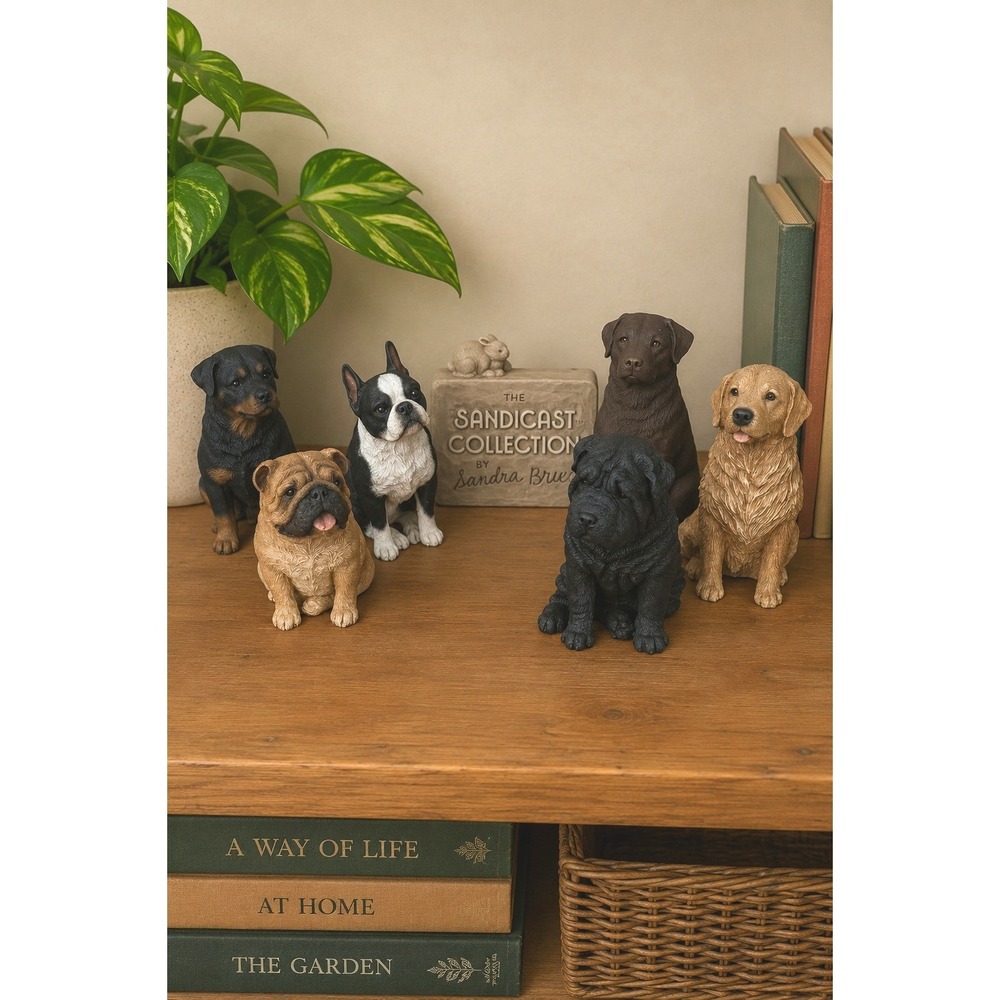 Sandicast Dog Figurine Set of 6 Sandra Brue Rottweiler Lab Pug French Bulldog